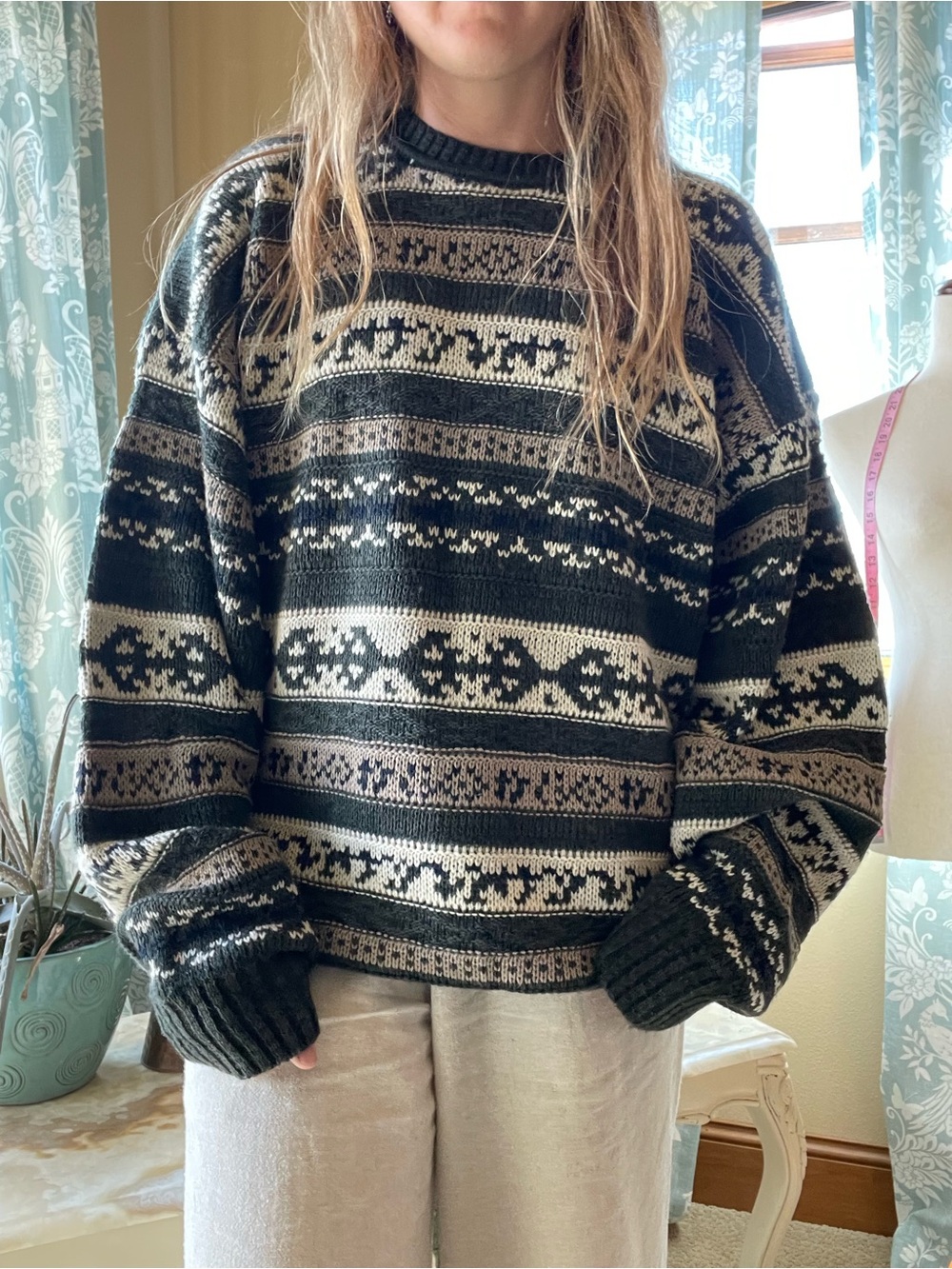 Vintage David Taylor nordic style knit green grandpa sweater